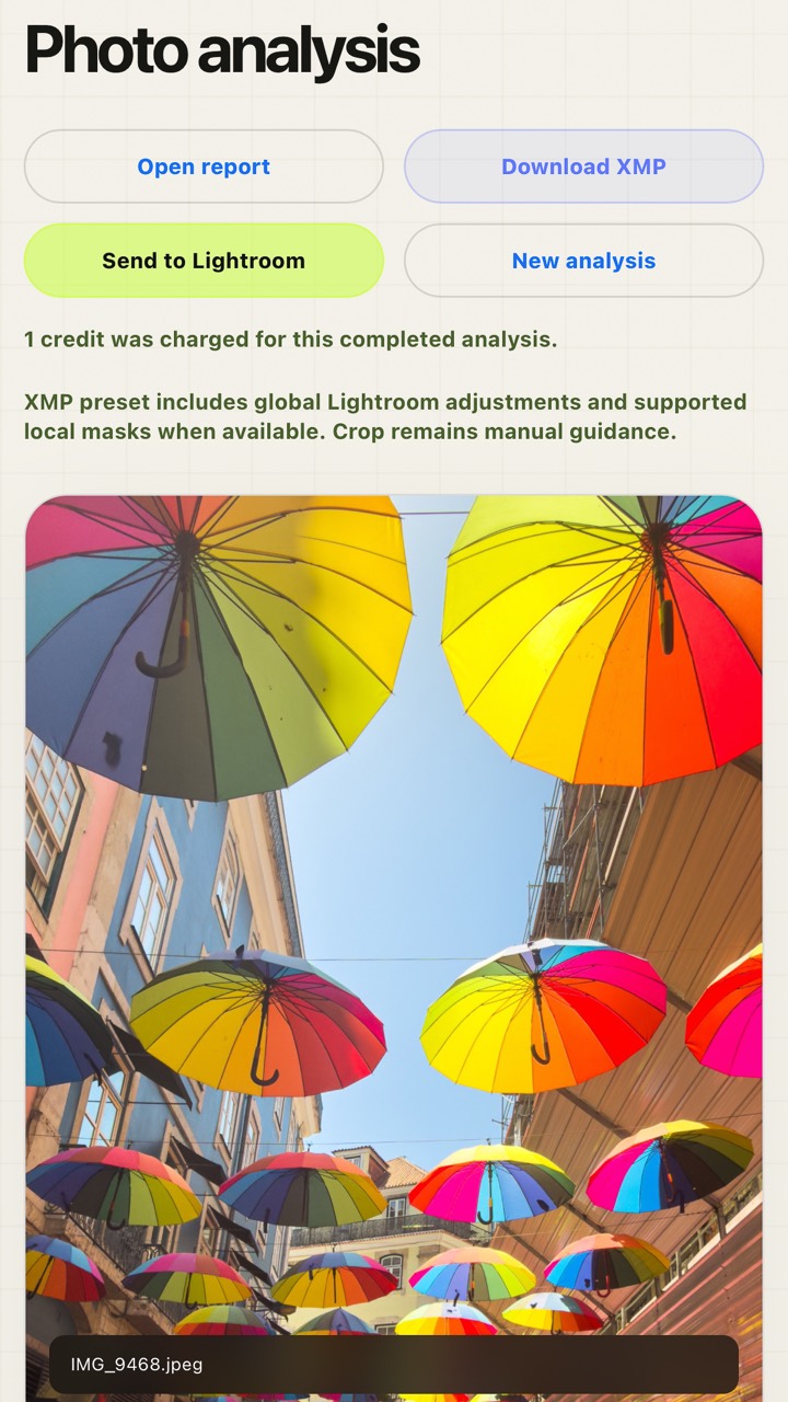PhotoMind report actions screenshot