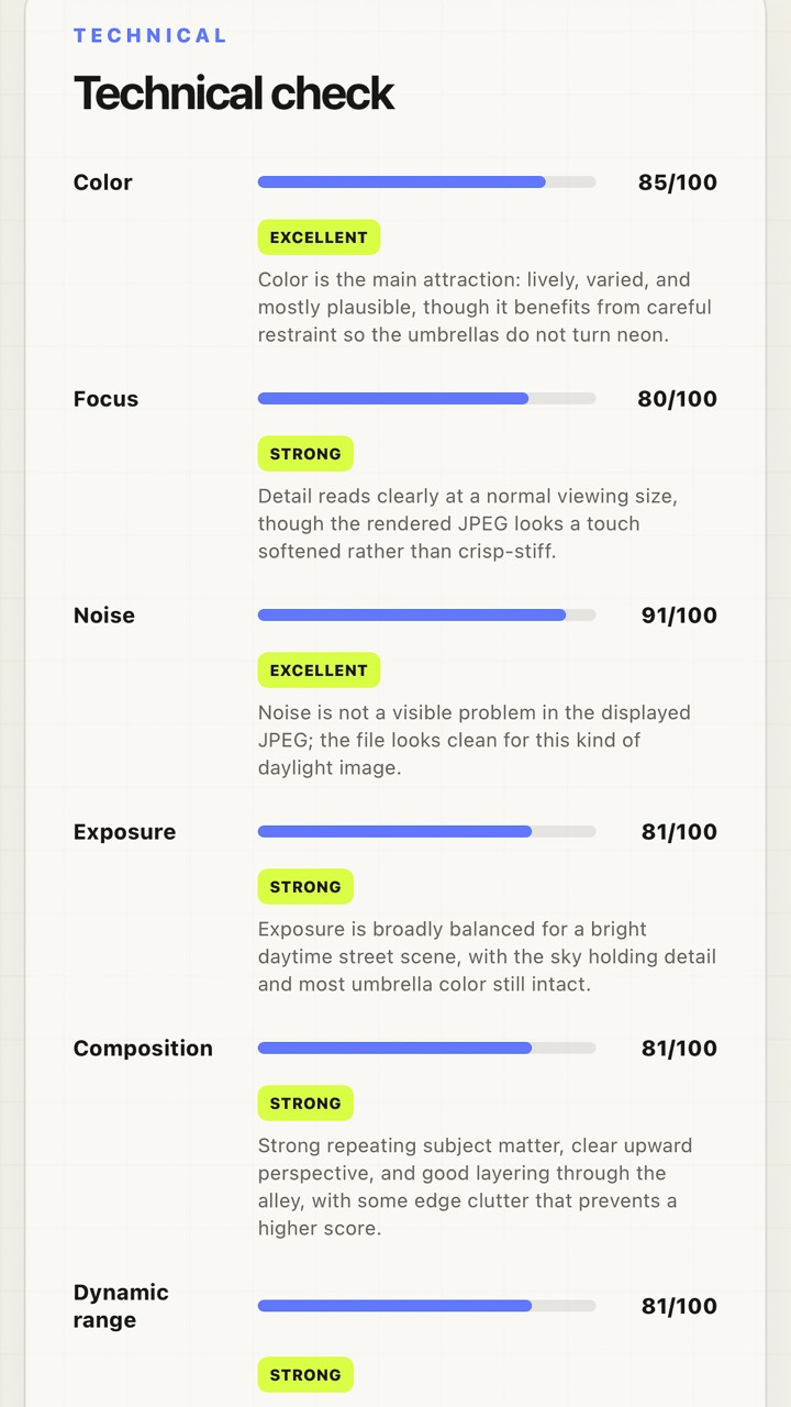 PhotoMind technical check screenshot